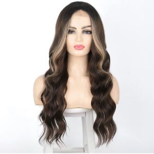 Human hair blend brown mix blonde lace front wig